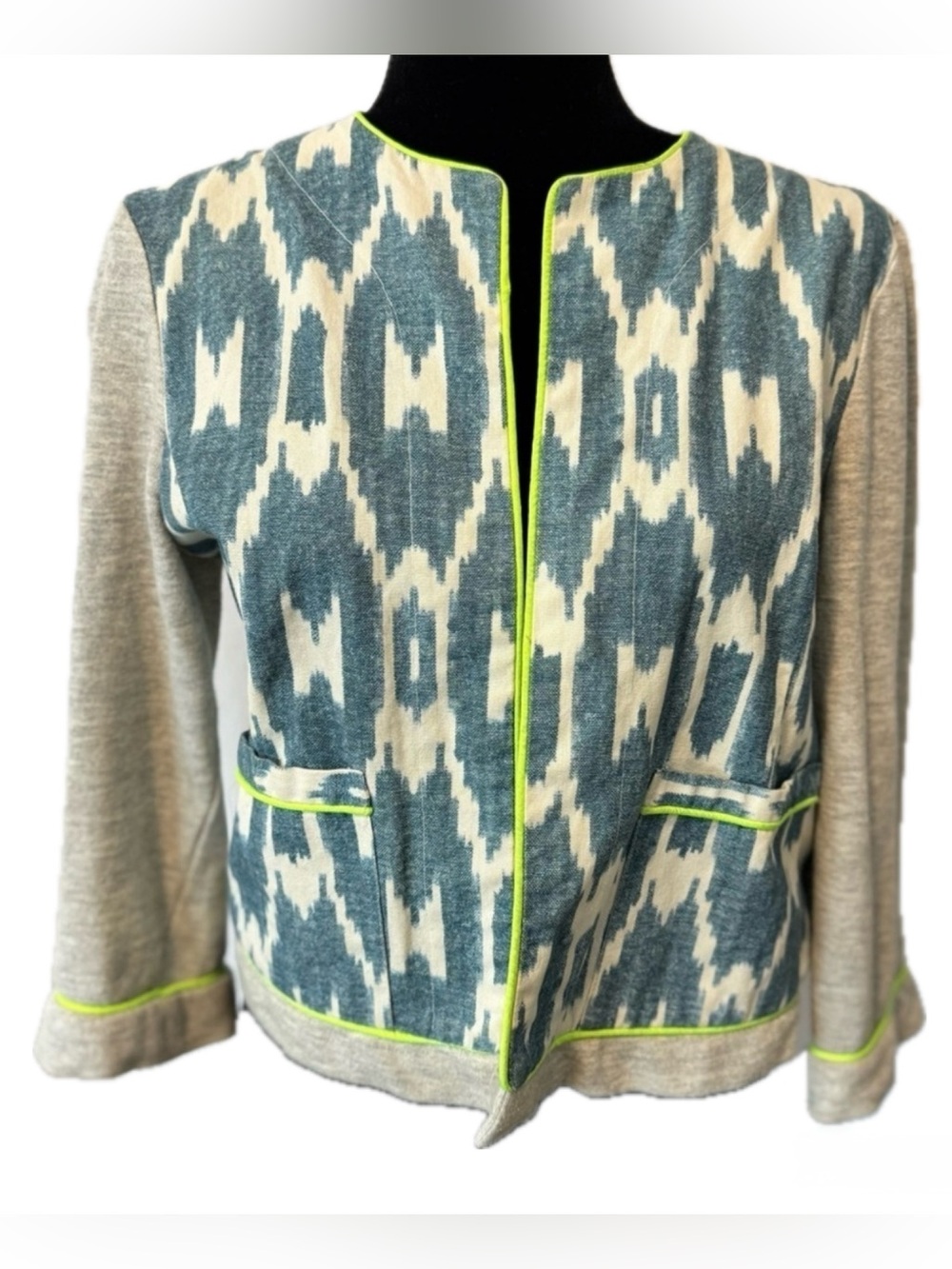 Anthropologie Staci Woo Ikat Open Front Jacket Blazer Small Boho Art Teacher